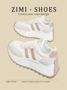 New 2024 Autumn Women Chunky Sneakers Thick Platform Increased Height Casual Patchwork Colorblock Athletic Shoes