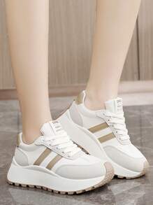 New 2024 Autumn Women Chunky Sneakers Thick Platform Increased Height Casual Patchwork Colorblock Athletic Shoes