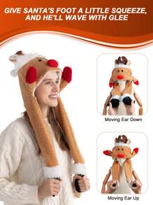 1 szt. Zabawny renifer interaktywny wyskakujący świąteczny kapelusz z rękami huśtającymi się świątecznymi czapkami, machającymi świątecznymi czapkami imprezowymi dla dorosłych nastolatków, świąteczne słodkie prezenty, wystrój domu, dekoracje świąteczne, wystrój pokoju zimowego