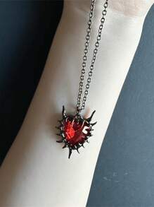 1pc Gothic Vintage Gun & Black Thorn Red Gem Heart Pendant Necklace, Suitable For Men And Women Daily, Party And Gathering Wear