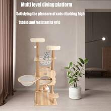 54 Inch Cat Tree Tower Activity Center Large Playing House Condo For Rest, Sleep - Brown and White - View 4