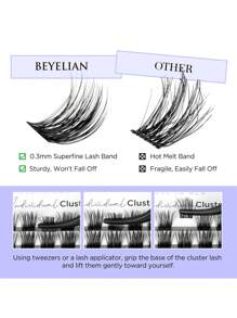BEYELAN Lash Extension Kit, Lash Clusters Kit, D Curl DIY Lash Extension Kit With Lash Bond And Seal, Remover And Lash Applicator For Self Application At Home 144Pcs (719,Black)