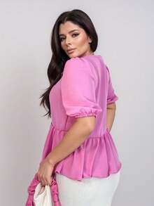 Duna Women's Casual Blouse, 3/4 Sleeve, Front Tie, Elegant Fashion - 粉紅色的 - 查看 2