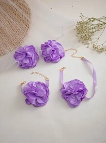 imoli 2 Stücke/Set einfach und frisch Polyester 3D Blumen Armband & Choker Halskette Schmuckset, perfekt als Geschenk für Frauen zum Abend, Valentinstag, Mutter, Muttertag