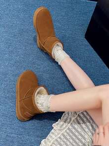 Women Slip-On Warm Thick Sole Round Toe Short Tube Snow Boots, Fashion All-Match Essential For Daily Wear - Brown - View 7