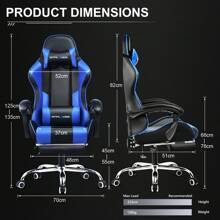 Gaming Chair, Massage Ergonomic Computer Chair With Footrest And Lumbar Support Height Adjustable Gaming Chair With 360°-Swivel Seat And Headrest For Office - 藍色 - 查看 3