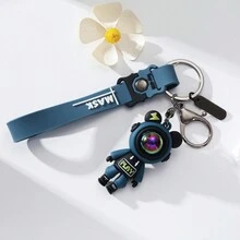 1pc Custom Keychain, Astronaut Teddy Bear Keychain Cartoon PVC Soft Rubber Girl Couple Doll Pendant Keyring, Gift For Car Bag