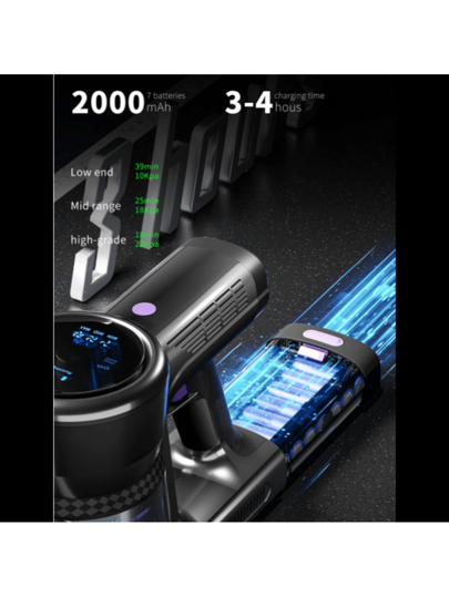 TEXOUS Piece Cordless Stofzuiger Cleaner 250W 22000Pa Cell Battery, 40min Working Time, 2.6KG Lightweight, Layer Filtration System, 0.7L Dust Bin, Gears Suction, Data Display, Folding Extension Tube, In Accessories, Low Voice, Portable held Stick Home Carpets Vloer Desktop Curtain Corner Pet Hair view 5