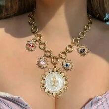 时髦珐琅饰品时尚项链女士金色邪眼吊坠项链幸运美学土耳其度假派对配饰女士派对微型密镶项链珠宝礼物圣诞派对 - Y項鍊 - 查看 10