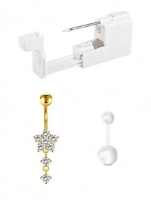 CIZME Belly Button Piercing Kit Gun Belly Piercing Kit Belly Button Piercing Gun Navel Piercing Kit Self Belly Button Ring Piercing Kit Silver Gold Black Pink Blue Disposable Belly Piercing Gun At Home Dangle Belly Button Ring - Multicolor - View 15