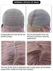 alicegarden 1 片合成耐热、粉色刘海短款 Bobo 直发假发，10 英寸长，纤维制成，时尚假发，自然逼真 - 粉色 - 查看 9