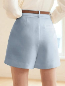 Women's Shorts With Belt In The Same Color - 灰色 - 查看 3
