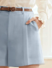 Women's Shorts With Belt In The Same Color - 灰色 - 查看 4