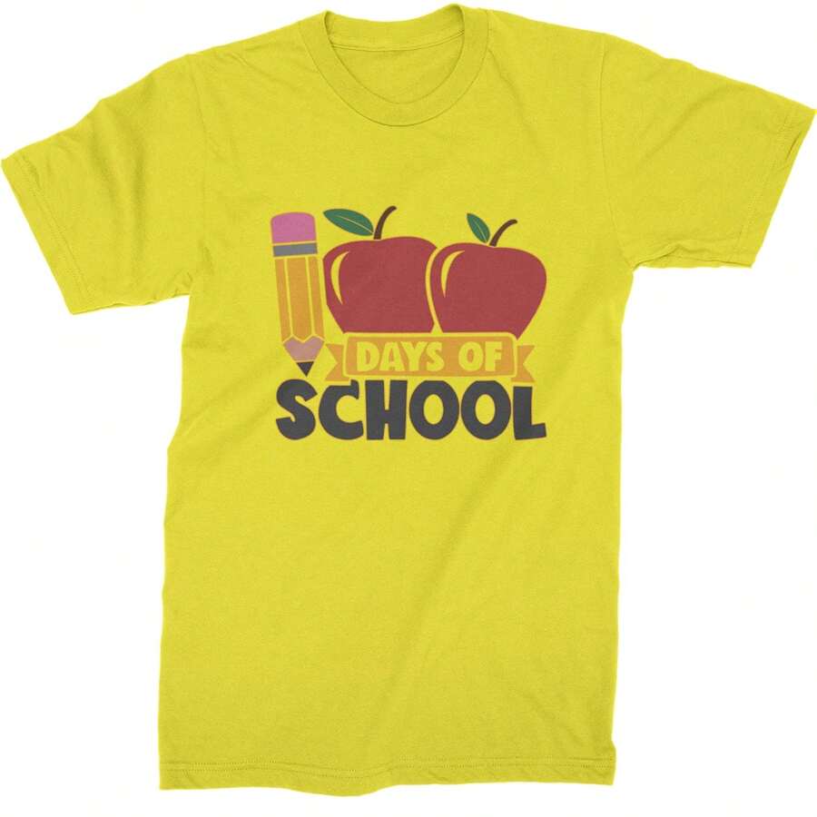 100 Days Of School Apple Pencil  Mens T-Shirt - 黃色 - 查看 1