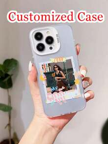 1件定制照片文字DIY颜色银白色手机壳，个性定制日常生活照，亲朋好友及自己的照片，定制纪念照，兼容苹果/兼容苹果11/12/13/14/15/16 ProMaX手机壳TPU硬壳+PC颜色银白色四角全覆盖加厚防摔手机壳保护套 - 白色 - 查看 2