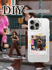 1件定制照片文字DIY颜色银白色手机壳，个性定制日常生活照，亲朋好友及自己的照片，定制纪念照，兼容苹果/兼容苹果11/12/13/14/15/16 ProMaX手机壳TPU硬壳+PC颜色银白色四角全覆盖加厚防摔手机壳保护套 - 白色 - 查看 1