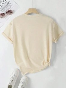 Kaos Wanita Lengan Pendek Leher Bulat dengan Slogan Pohon Natal - aprikot ringan - View 2