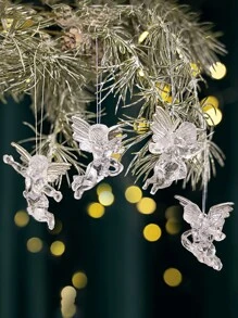 4件套装饰品 - 透明亚克力天使和冰柱挂饰，可用于装饰圣诞树，创意家居装饰，生日、圣诞节最佳礼物，房间装饰，圣诞冬季装饰 - 彩色 - 查看 4