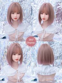 alicegarden 1 片合成耐热、粉色刘海短款 Bobo 直发假发，10 英寸长，纤维制成，时尚假发，自然逼真 - 粉色 - 查看 8