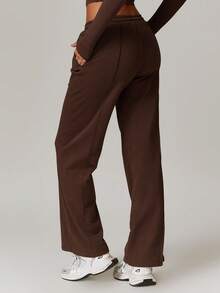 Libin 女士裤子 居家休闲裤 运动裤 阔腿裤 舒适亲肤 - 咖啡棕 - 查看 2