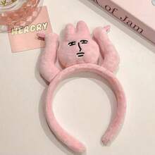 1pc Fun Pink Bunny Fluffy Headband, Grab Bangs Hair Accessory - Multicolor - View 3