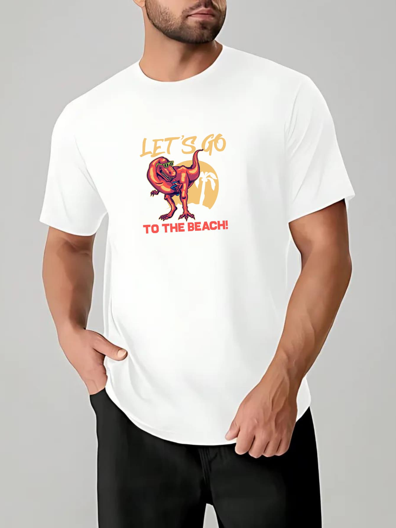 Men's Basic T-Shirt 100% Cotton Knit Let's Go To The Beach Print Short Sleeve Casual T-Shirt - trắng - Xem 1