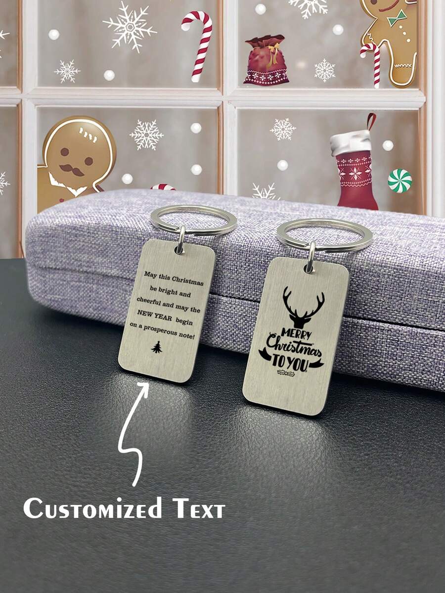 1 chiếc móc khóa hành lý bằng thép không gỉ tùy chỉnh văn bản Giáng sinh dành cho nam và nữ, quà tặng cho gia đình, bạn bè, cặp đôi - Nhiều màu - Xem 1