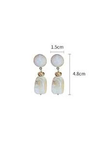 1 对大理石纹理树脂石复古别致耳环，简约设计，女士时尚珠宝 - 不規則形狀 - 查看 8