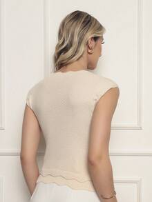 ONLYONE - JAPANESE MODAL SLEEVE CROPPED TOP WITH WAVE DETAIL HEM -  FIMINAS TOPS KNIT TOPS - Champagne - View 3