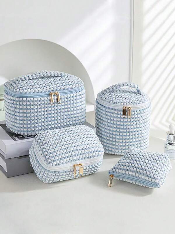 1pc Velvet Large Capacity Makeup Bag, Toiletry Bag, Skincare & Cosmetics Organizer, Portable Big Open Compartment Organizer, Travel Tote Makeup Bag. Mini Triangle Pouch Suitable For Lipstick & Coin Purse, Can Be Placed In Your Own Small Bag.