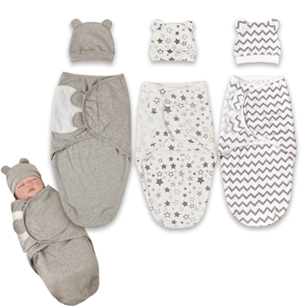 1/3 套新生儿襁褓毯和帽子，医院用婴儿接收毯，0-6 个月男婴和女婴防踢睡袋，带帽子的襁褓，易于使用，婴儿睡袋包裹，爱情人节