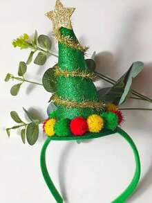 1 chiếc băng đô trang trí Giáng sinh, đồ đội đầu cho trẻ em và người lớn, đồ dùng cho bữa tiệc, đồ trang trí băng đô Giáng sinh - màu xanh lá - Xem 5