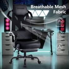 Mesh Gaming Chair With Footrest 3D Stereoscopic Frame Support Ergonomic Fabric Cover Desk Chair Reclining Computer Chair Height Adjustable Office Chair - Black - View 6