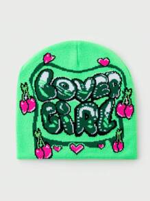 1 件女士时尚糖果色字母和心形针织帽，情人节日常穿着的温暖配饰 - 彩色 - 查看 16