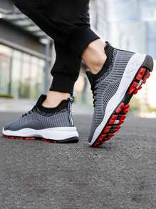 Men's Solid Color Hollow Breathable Mesh Low-Top Shallow Mouth Casual Sports Shoes, Lightweight And Comfortable Round Toe Lace-Up Men's Tennis Sneakers, Suitable For Basketball, Boys And Teenagers Outdoor Walking Wear - 灰色 - 查看 3