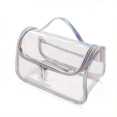 Large Capacity Waterproof Makeup Bag With Zipper & Handle - Clear, PVC Travel Toiletry Organizer, TSA Approved Makeup Organizer Makeup Storage Bag Mini Pouch Travel Small Makeup Case Accessories Make Up Holder Brush Bag Make Up Container Cosmetic Bag Travel Essentials Ladies Accessories Travelling Stuff Makeup Bags Makeup Pouch Make Up Pouch Make Up Bag