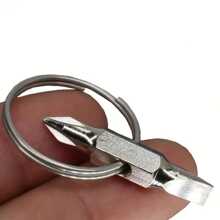 2pcs Double-Ended Screwdriver, Flathead And Head Keyring Tool, Portable Mini Pry Bar For Opening Parcels - Silver - View 2