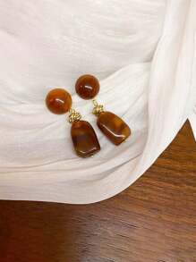 1 对大理石纹理树脂石复古别致耳环，简约设计，女士时尚珠宝 - 不規則形狀 - 查看 12