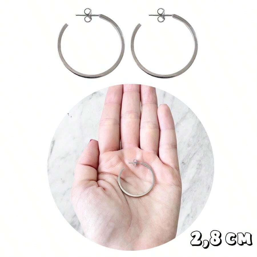 1 Pair Stainless Steel Hoop Earrings Silver Color Various Models - MODEL 3 - View 1