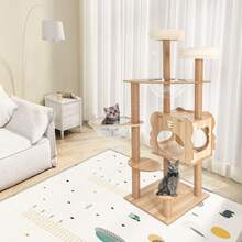 54 Inch Cat Tree Tower Activity Center Large Playing House Condo For Rest, Sleep - Brown and White - View 9