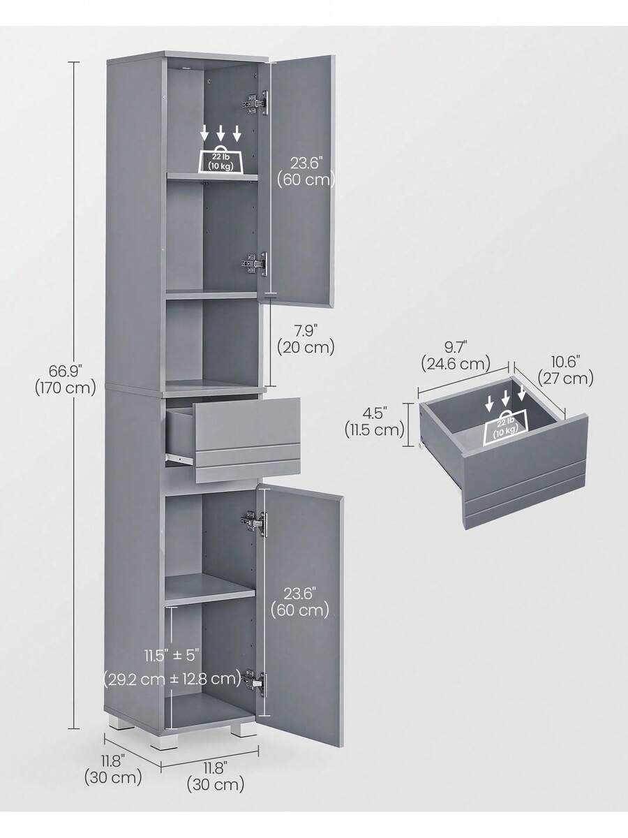 VASAGLE Tall Bathroom Slim Storage Narrow Cupboard