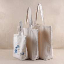 1 pieza / 10 piezas Bolsa de lona de unicolor personalizada DIY, diseño mínimo, lona de alta calidad con impresión de logotipo, y bolso de compras grande y espacioso para estudiantes, bolsa de lona, bolso de moda, multifuncional, versátil, gran capacidad, ligera, funcional, todo propósito, práctico, lindo, divertido, kawaii, vibraciones de vacaciones / vacaciones, elegante, unisex, minimalista, unicolor, personalizado, único, personalizado, regalos ideales para él, regalos ideales para ella, novia, amigos, familia, niños, mujeres, novatos y trabajadores de cuello blanco, niña rosa - Beis - Ver 4