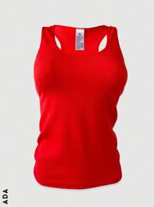 Camiseta sin mangas acanalada para mujer en poliester