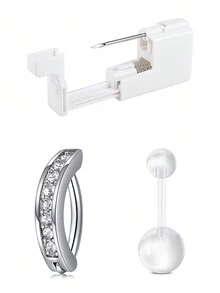 CIZME Belly Button Piercing Kit Gun Belly Piercing Kit Belly Button Piercing Gun Navel Piercing Kit Self Belly Button Ring Piercing Kit Silver Gold Black Pink Blue Disposable Belly Piercing Gun At Home Dangle Belly Button Ring - Multicolor - View 39