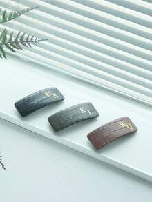 1 chiếc kẹp tóc cá nhân hóa kẹp tóc tùy chỉnh bằng da cá sấu giả có chữ cái viết tắt tùy chỉnh kẹp tóc bằng da cá sấu kẹp tóc kết cấu nổi thanh lịch - Nhiều màu - Xem 4