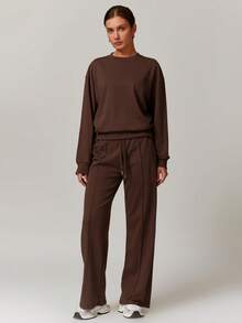 Libin 女士裤子 居家休闲裤 运动裤 阔腿裤 舒适亲肤 - 咖啡棕 - 查看 7