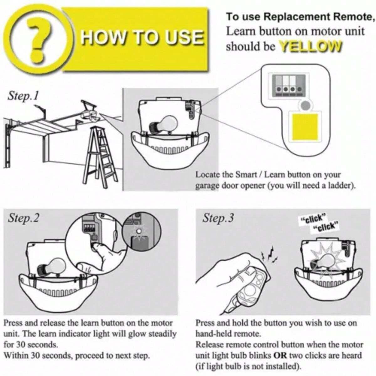 2pcs Garage Door Remote Controls With Learning Buttons With