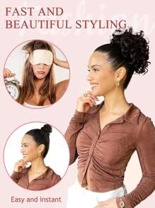 Tóc đen vàng nâu xám ngắn Afro phồng xoăn xoăn búi tóc giả buộc tóc đuôi ngựa kẹp búi tóc búi tóc tổng hợp cho phụ nữ - Nhiều màu - Xem 2