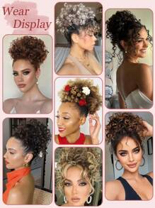 Tóc đen vàng nâu xám ngắn Afro phồng xoăn xoăn búi tóc giả buộc tóc đuôi ngựa kẹp búi tóc búi tóc tổng hợp cho phụ nữ - Nhiều màu - Xem 6