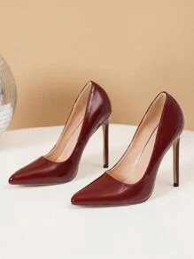 Fall/Winter 2025 Women's Glossy Pointed Toe High Heel Pumps, Burgundy, New 2024 Collection, Elegant